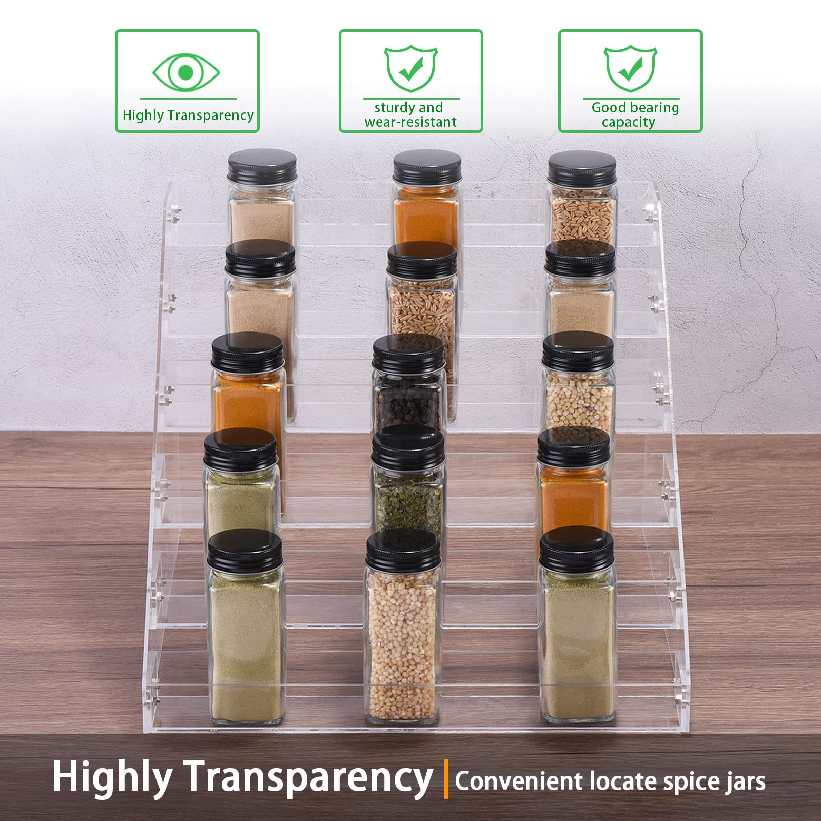 sourcing map Acrylique Épices Rack, 6 Tier Épices Tiroir Organisateur Étagère Assaisonnement Bocal Rack Convient pour Cuisine Comptoir, Armoire, Garde-manger, Placard, Clair