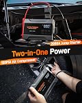 WOLFBOX 2000A Car Battery Booster Jump Starter with 150PSI Air Compressor, 12V Car Jump Starter for 5L Gas Engines, 37Wh Portable Tire Inflator with LED Display, Emergency Light, Jumper Cables