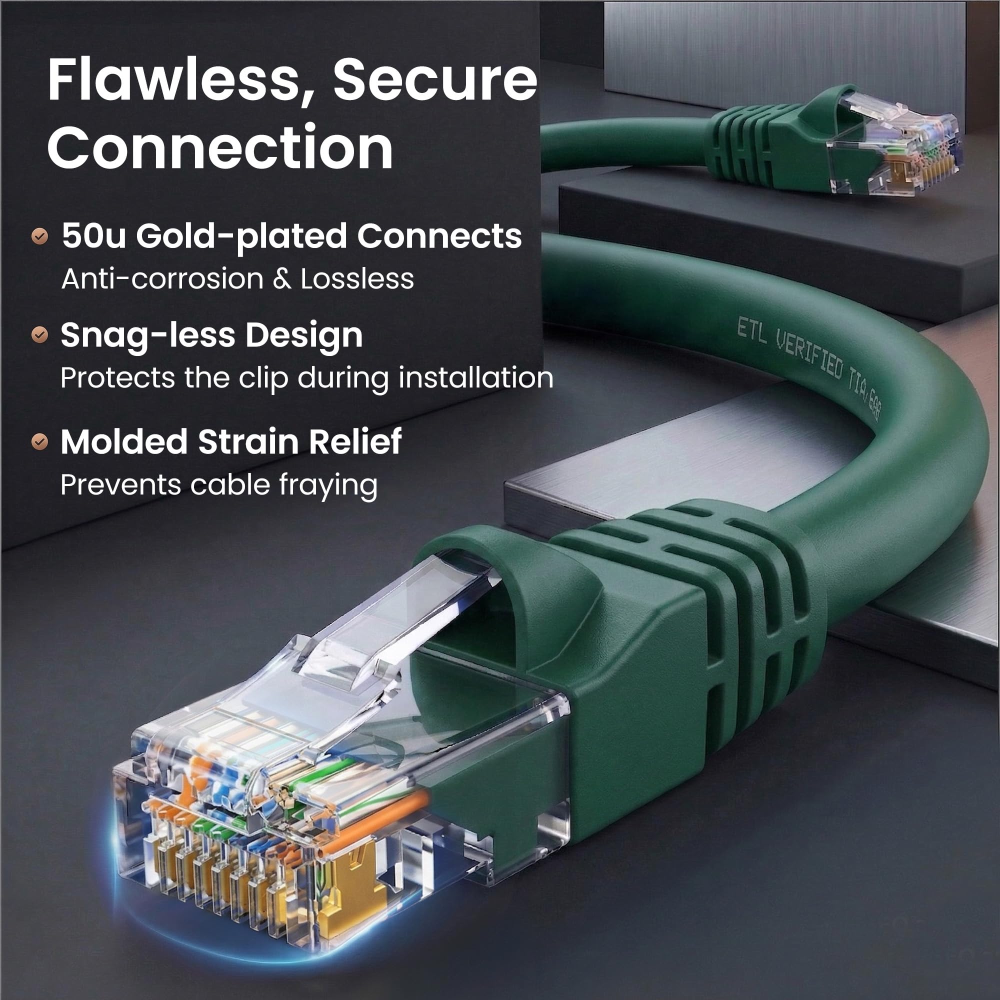 Gearit 0,5 mètres Cat 6 Câble Ethernet Cat6 Snagless Patch réseau LAN – Ordinateur Cordon, Vert, [Garantie à Vie] Pack de 10 10 Feet (10-Pack) Green