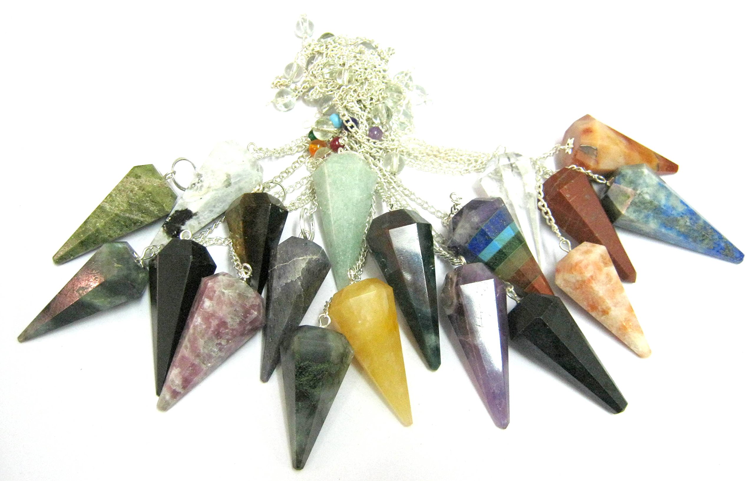 Ensemble exclusif de quinze pierres précieuses pendentifs de cône de sourcier cristal guérison Reiki Feng Shui cadeau puissant méditation énergie positive fabriqué à la main
