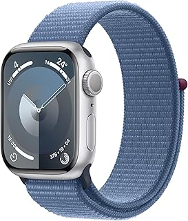 Apple Watch Series 9 [GPS 41mm] Smartwatch with Silver Aluminium Case with Winter Blue Sport Loop. Fitness Tracker, Blood ...