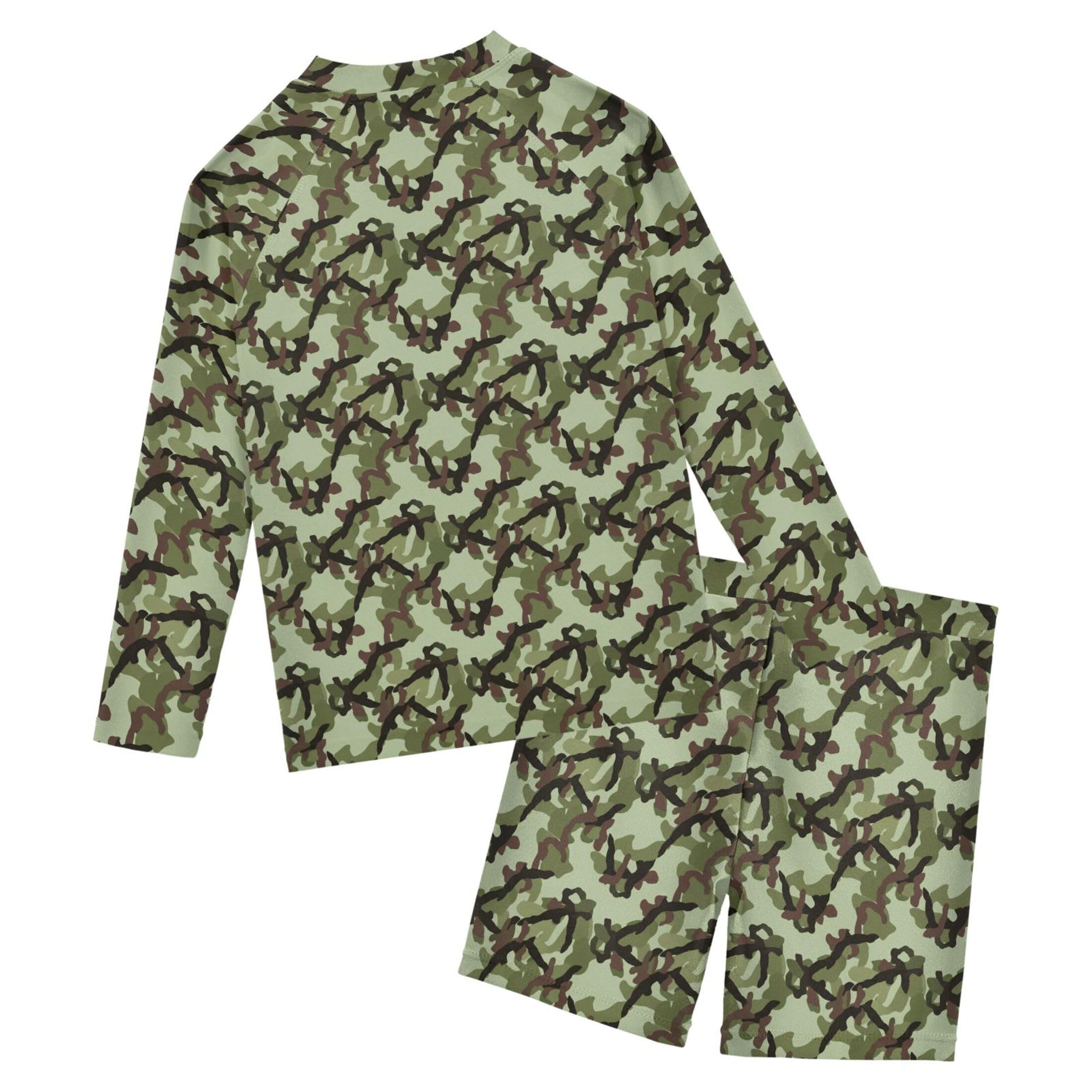 Green Camouflage Baby Boys' Toddler Long Sleeved Rashguard Swim Bathing Suit Set B0405016