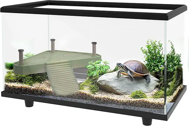 PawHut 28L Glass Turtle Terrarium with Basking Platform & Easy Drainage