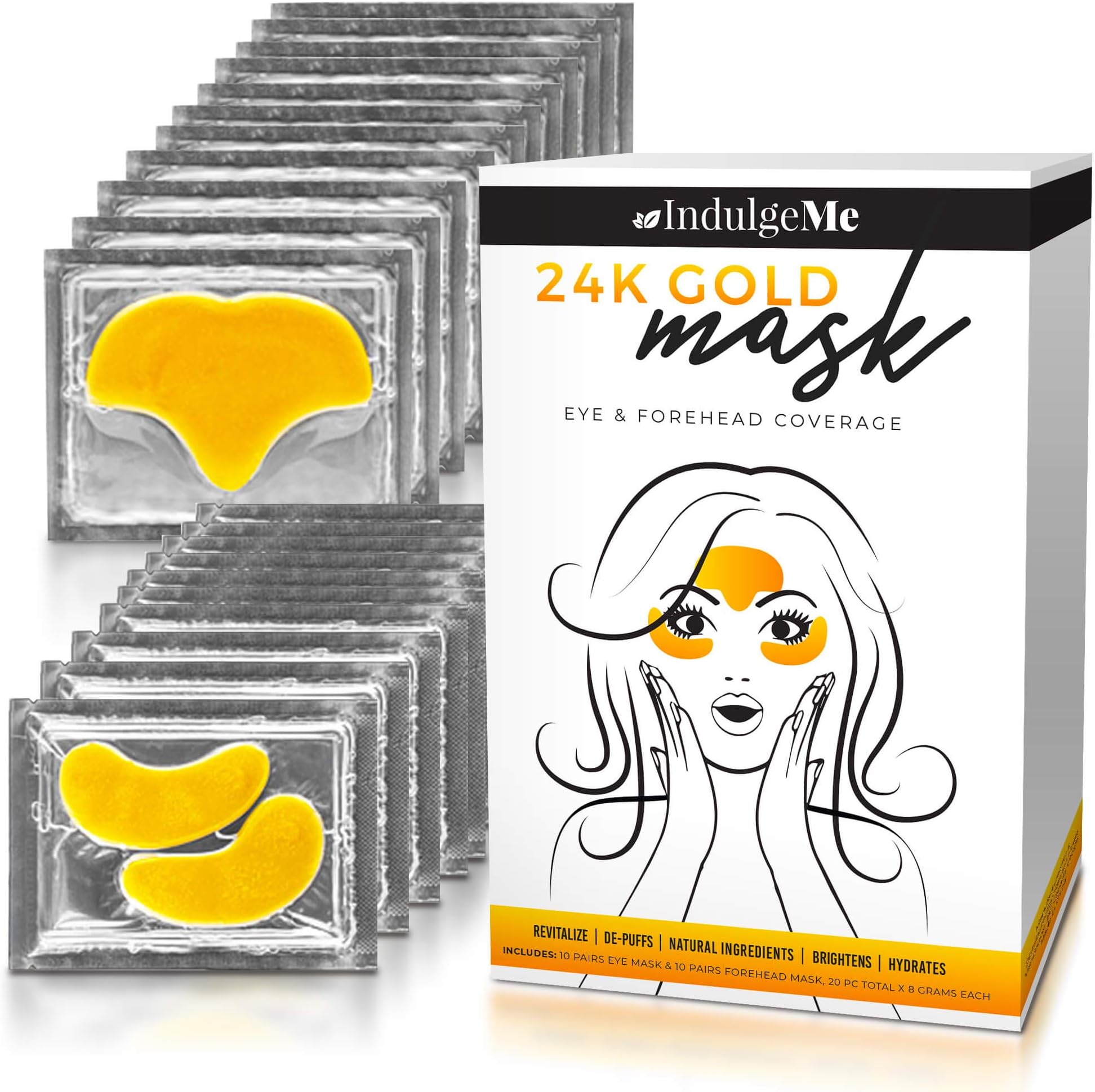 24K Gold Under Eye & Forehead Collagen Patches - Reduce Puffy Eyes, Dark Circles, Wrinkles - Eye Mask Gel Pads Facial Treatment with Nano Gold, Hyaluronic Acid and Grape Seed Extract