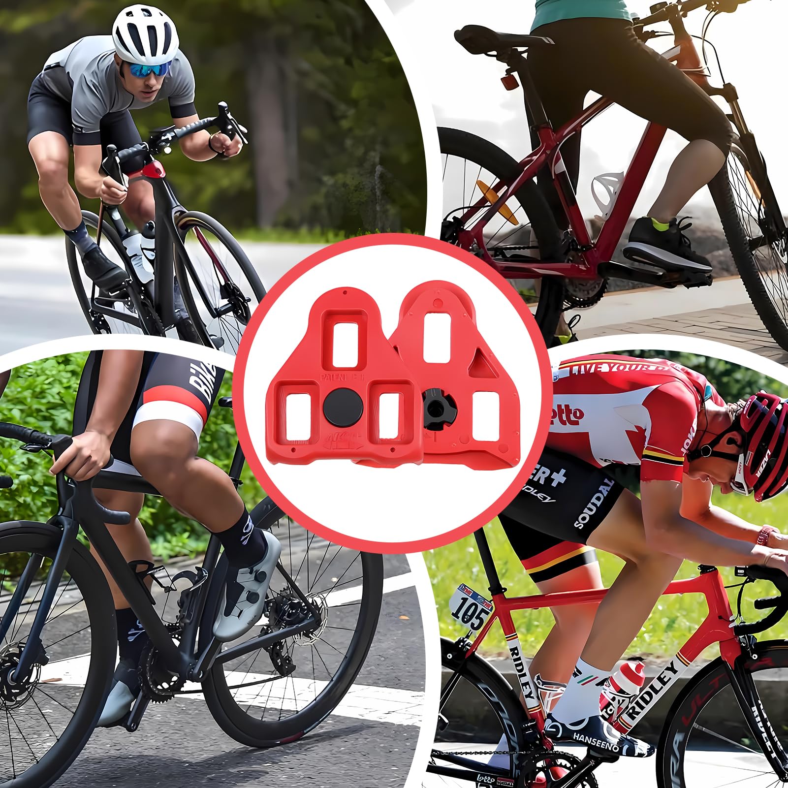 Tacchette Per Pedali Bici Da Corsa - Compatibili Con Look KEO E Peloton, Antiscivolo, Rosse - Foto 4