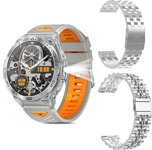 Relojes inteligentes militares para hombres con llamada Bluetooth, reloj inteligente AMOLED de 1.6 pulgadas impermeable con linterna, 116 modos