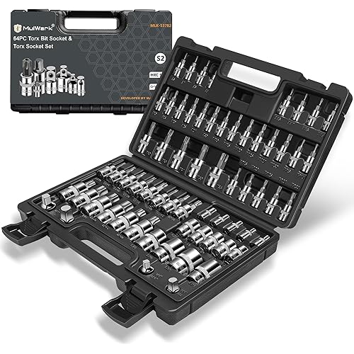 MulWark Torx Socket Set 64-Piece | 3/8, 1/4, 1/2 in. Drive Bit Socket Set and External Torx Socket Set w./ Impact Adapter and Reducer | S2 and Cr-V Steel