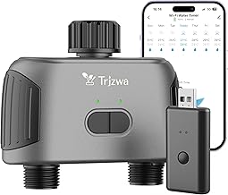 TRJZWA Computer per Irrigazione WiFi con 2 Uscite D'acqua, Irrigazione Automatica Temporizzata per Balconi,Giardini,Piante,Controllo Intelligente Dell'irrigazione Automatica con Telecomando Wifi Hub