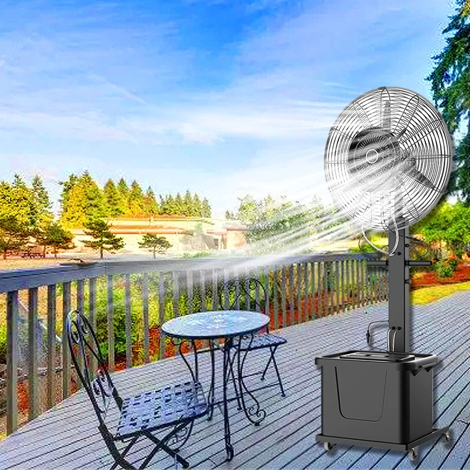 asdchZen Pedestal Fan With Mist, 3 Speeds, 90°Oscillation, 43L Tank, Outdoor Cooling Fan For Patio, Restaurant, Shop