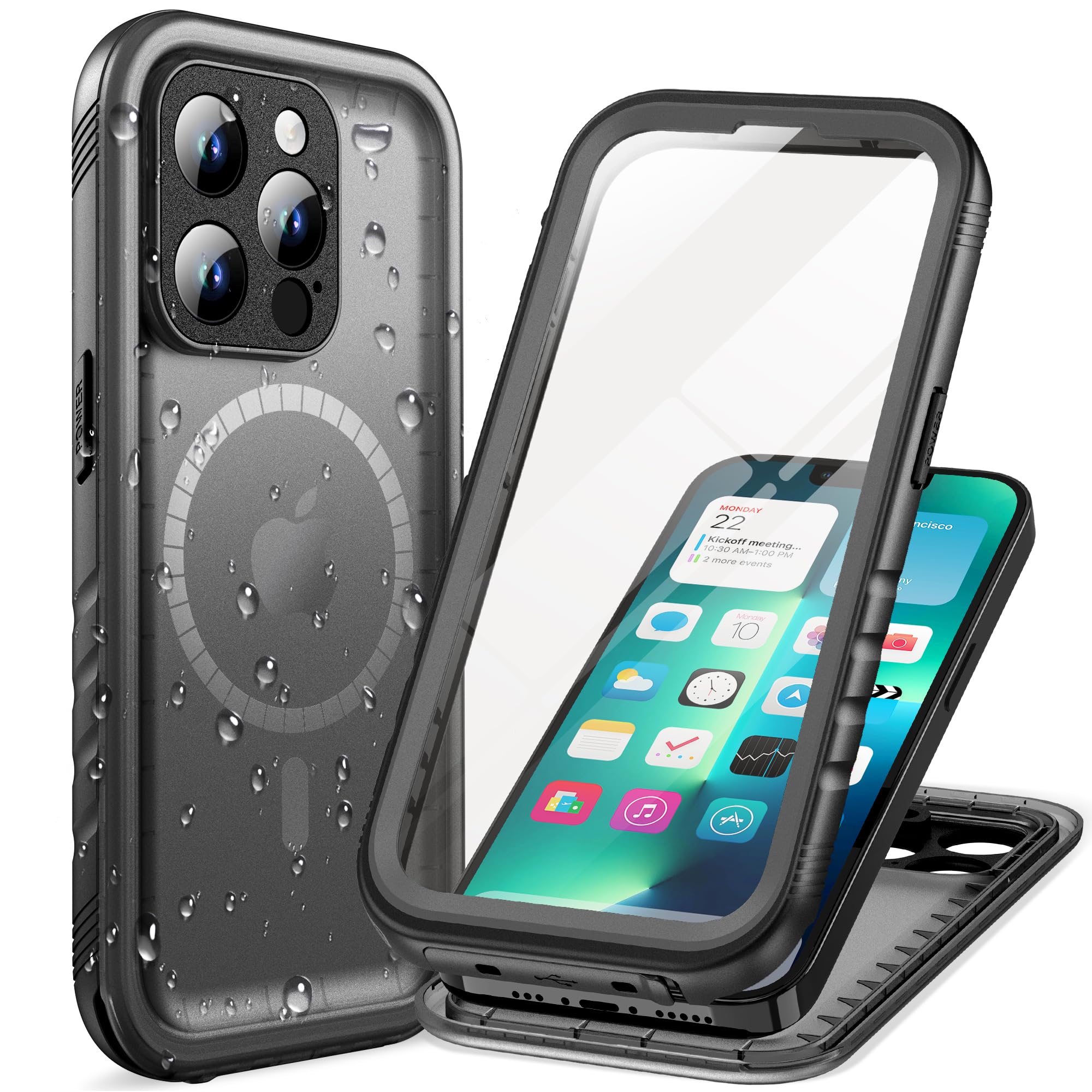 Cozycase Cover TOP Antiurto IP68 Impermeabile Per iPhone 13 Pro Max Per Magsafe Resistente 360 Integrale Subacquea Antipolvere Rugged Custodia Magnetica Waterproof Case Per iPhone 13 Pro Max, Nero/M