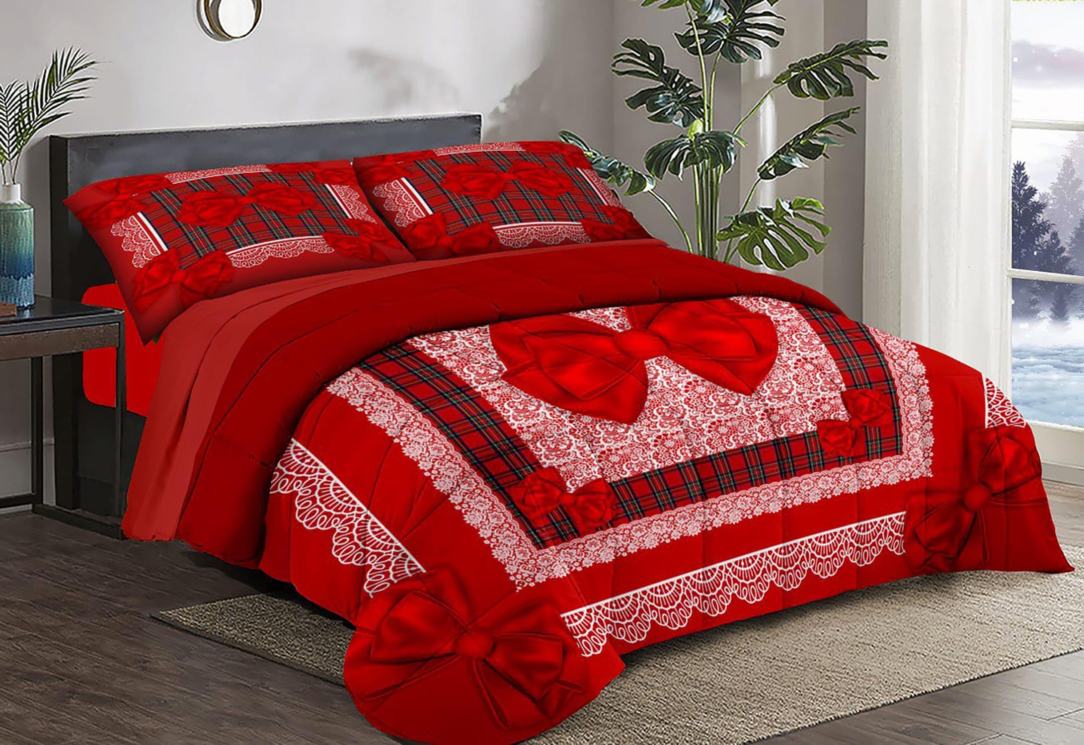 Masters House Trapunta Piumone Invernale Matrimoniale Stampa Digitale HD 4K Natale in Microfibra Anallergica, Imbottitura Calda e Morbida, Design Natalizio Elegante, Made in Italy (Fiocco)