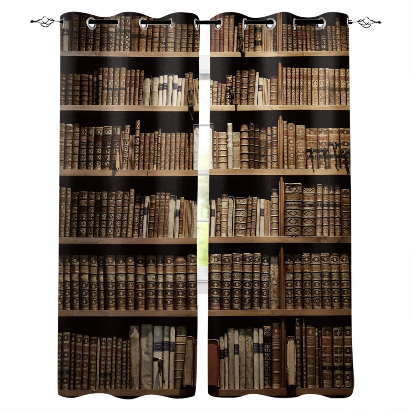 Verdunkelungsvorhänge für Schlafzimmer, Motiv: Book Doe Library Collection of Old Books – Vorhänge im Schlafzimmer, Wohnzimmer, 2 x (72 Zoll B x 52 Zoll L)/183 x 132 cm, Vorhänge für Schlafzimmer