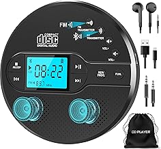 Sunoony Portable CD Player with Bluetooth, Disman CD Player for Car with FM Transmitter, Rechargeable CD Player Portable w...