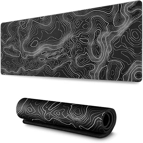 Alfombrilla de mouse grande 315 x 118 pulgadas extendida para juegos con base de goma antideslizante contorno de líneas de mapa topográfico de fondo