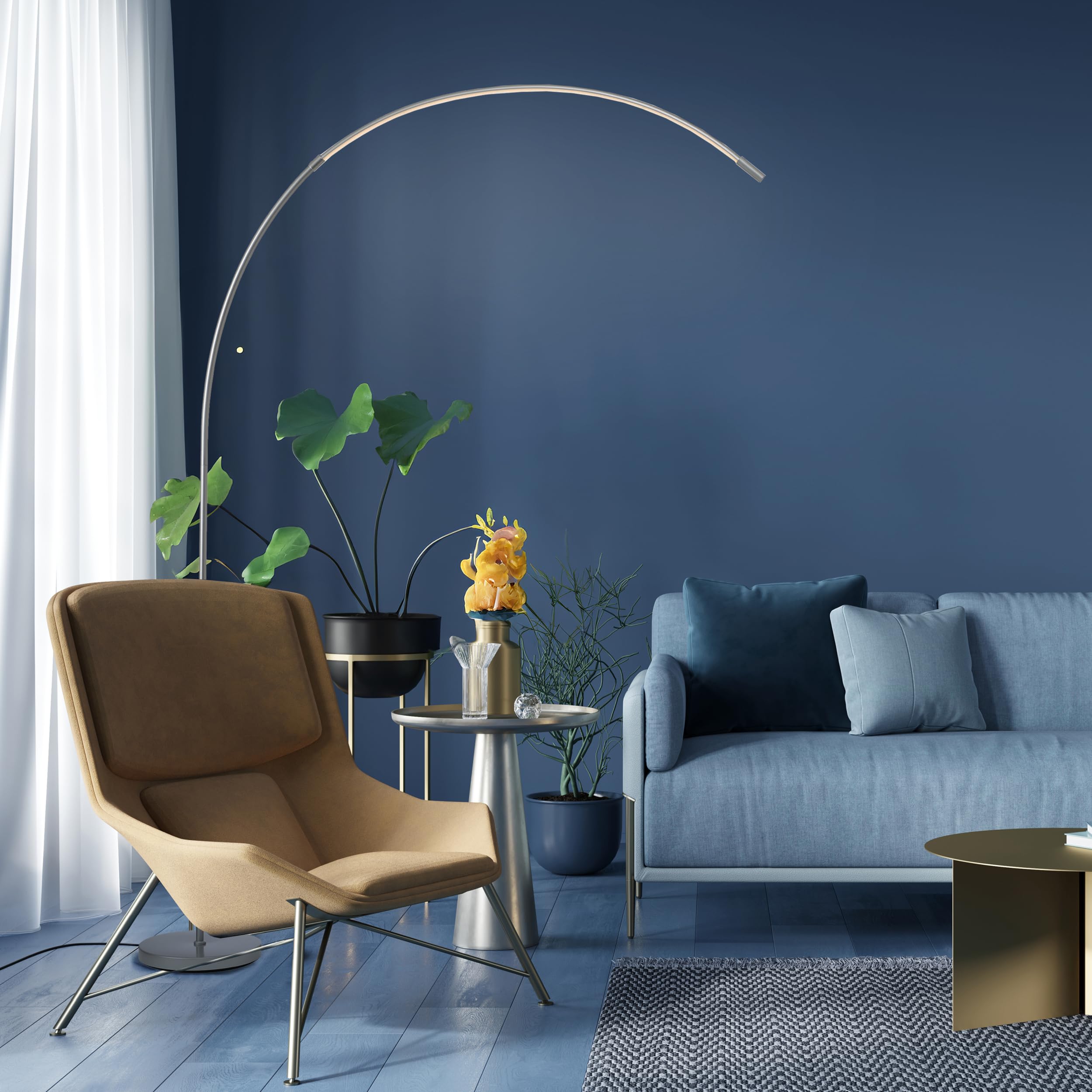 Lightbox LED Bogenstehlampe | 1,7 m Höhe | Stehleuchte mit Kopf-Schalter, dimmbar (CCT) | LED Lampe (1440lm, 18W) | Standleuchte auch als Schlafzimmer, Büro und Flur Lampe | aus Metall in Silberfarben