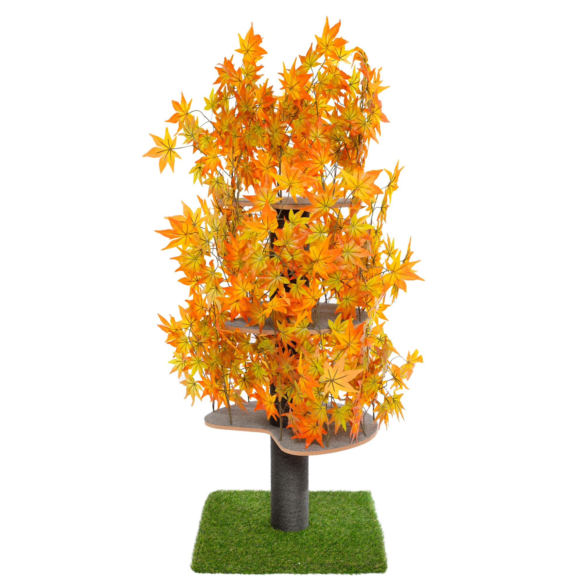 Cat Tree for Climbing, Hiding and Sleeping - Patented Scratching Post for Indoor cats with Leaves - Easy to Assemble - Pet-Safe Materials Durable and Sturdy Construction - 60" Autumn