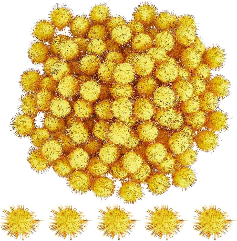 SUNNYCLUE 120Pcs Gold Glitter Pom Poms Balls Sparkle Pompoms Bulk 30mm Fibre Soft Puff Balls Craft Fuzzy Tinsel Pom Poms Glitters Pompoms for Cat DIY Art Crafts Christmas Holiday Party Decoration