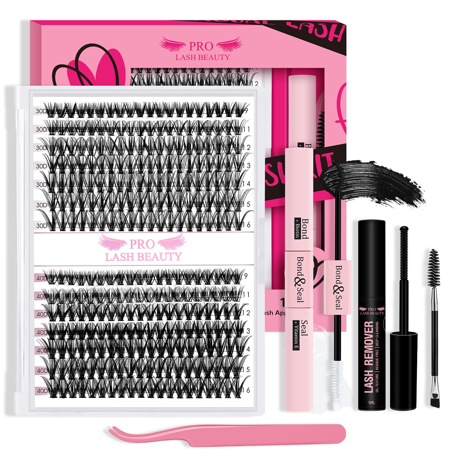 𝑷𝑹𝑶 Lash Extension Kit 280Pcs Lash Clusters Eyelash Extension Kit with Lash Bond and Seal Lash Applicator Individual Lashes Kit Eyelash Brush DIY Various Styles Easy to Apply at Home(30D+40D-9-16mix Kit) - 9-16 mix - 30D+40D-D Kit