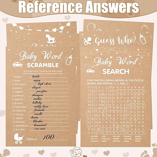 Miniatura 6 de Sherr 476 piezas Kraft Baby Shower Games 6 juegos de tarjetas de actividades, juego de caza de chupetes, 50 chupetes Qué tan grande es el signo del