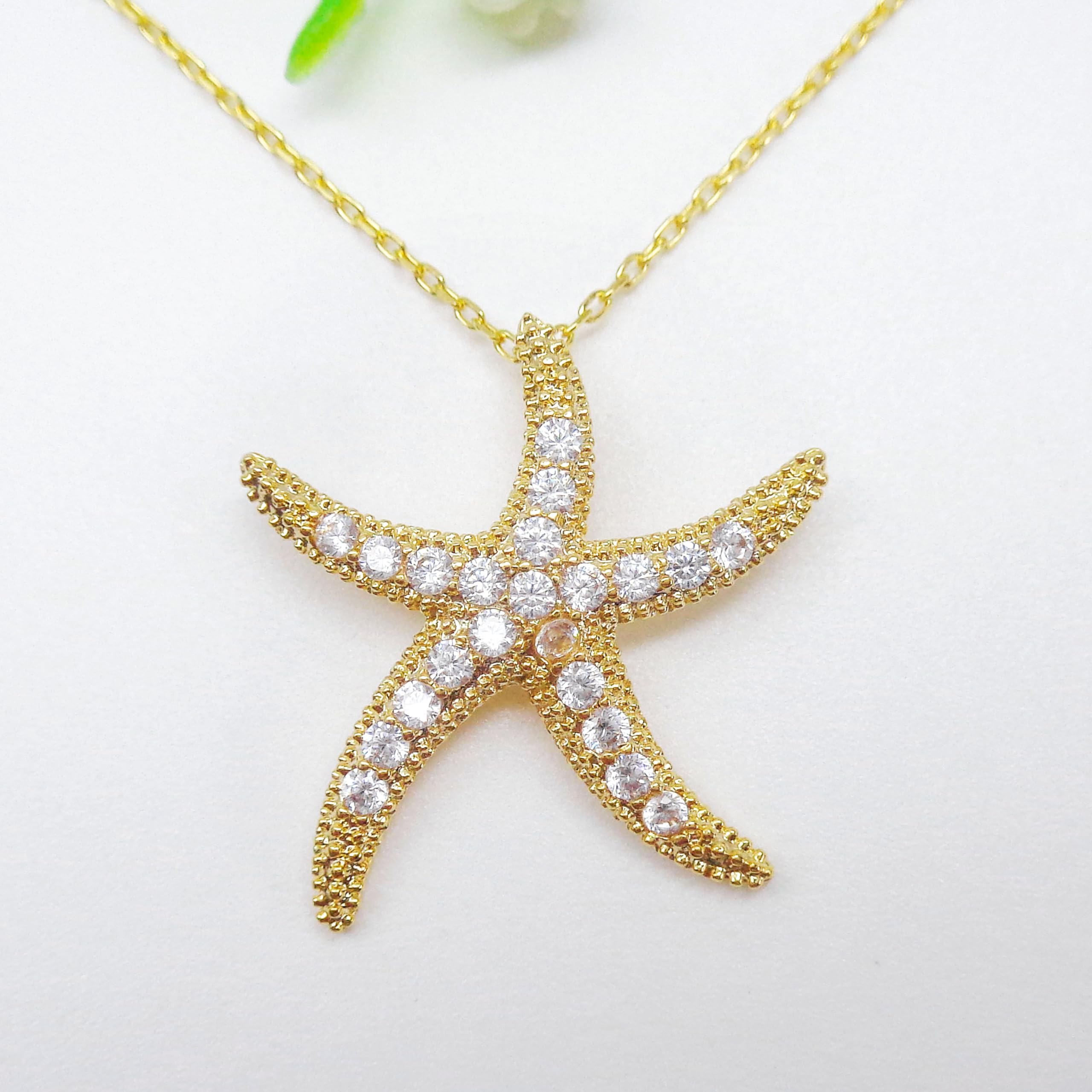 WK99161 - Colgante de plata de ley 925 con estrella de mar y circonita en forma de estrella de mar