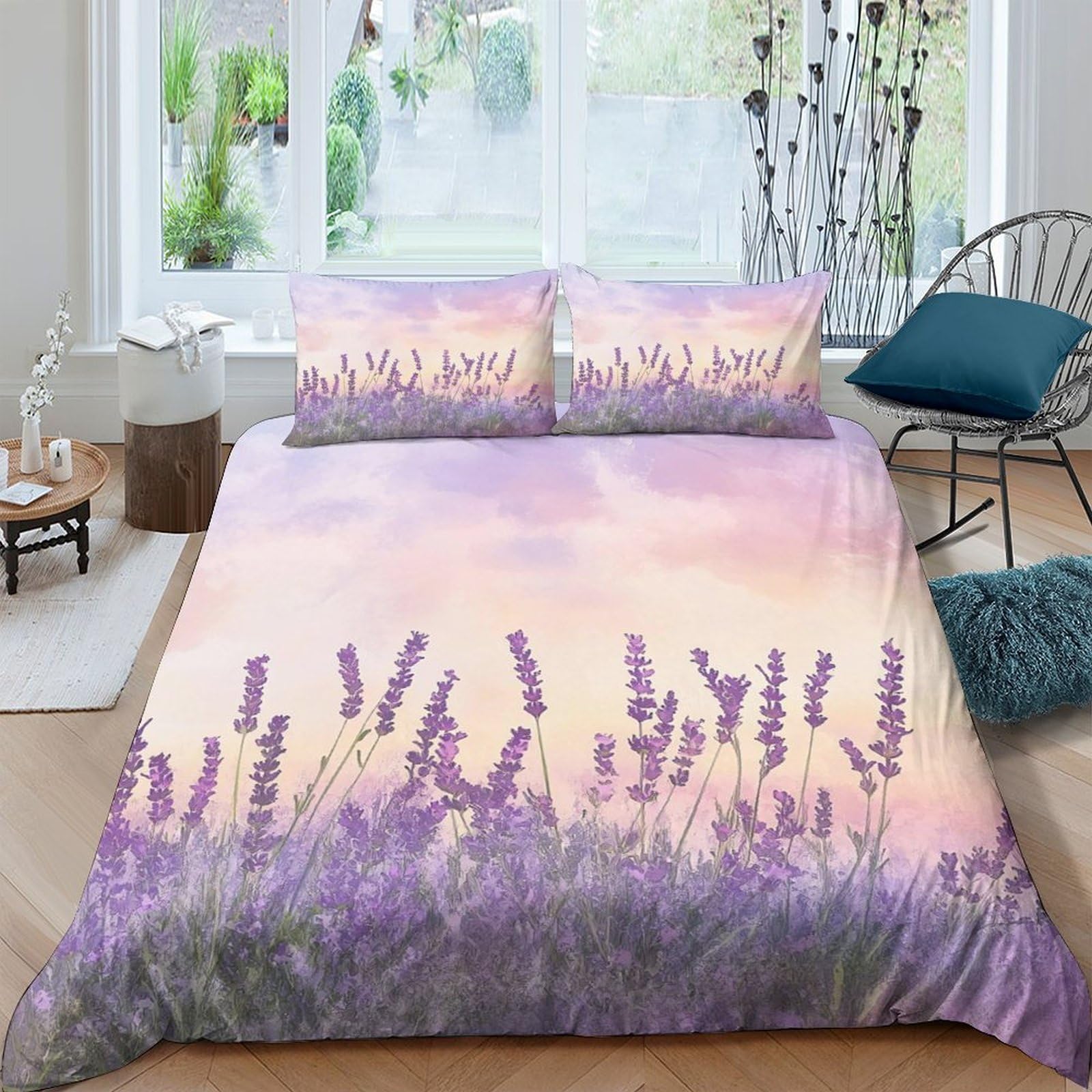 Ctjqhvkz Style-7 3D Printed Lavender Sunset Fitted Sheet Microfiber Soft Purple Meadow Bed Sheet For Bedroom Guest Room Decor Single（135X200cm）
