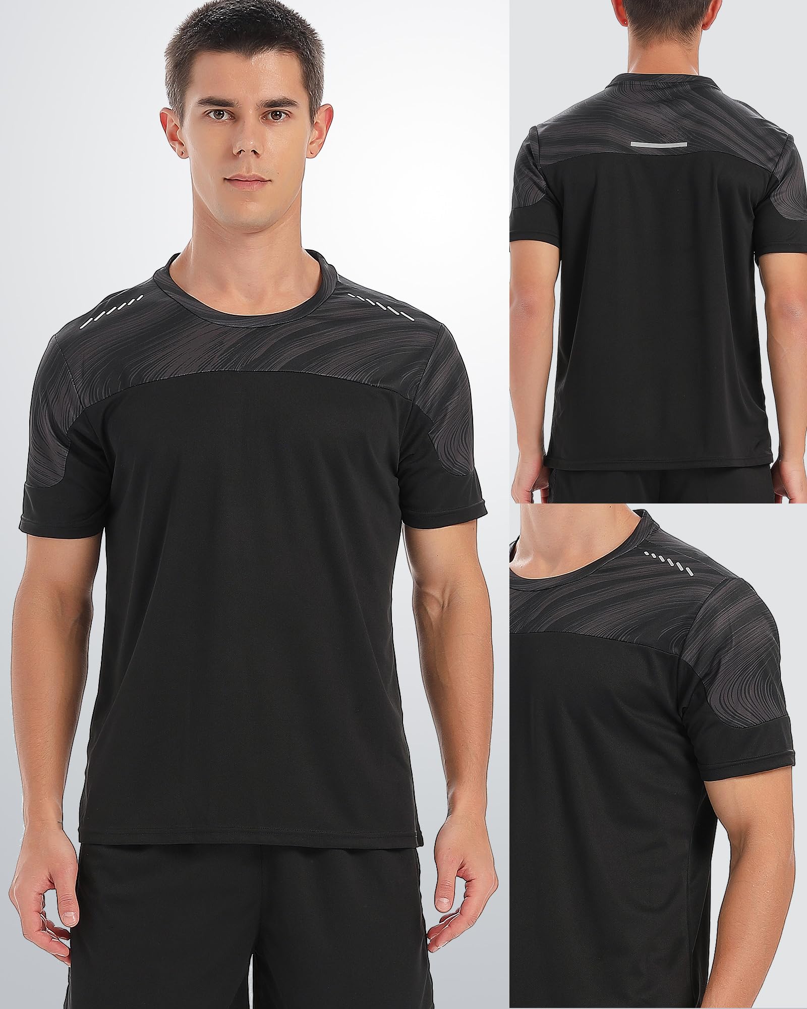 Lot de 5 t-shirts d'entraînement pour homme - Course athlétique - Course à pied - Gym - Séchage rapide - Manches courtes - Col rond - En vrac