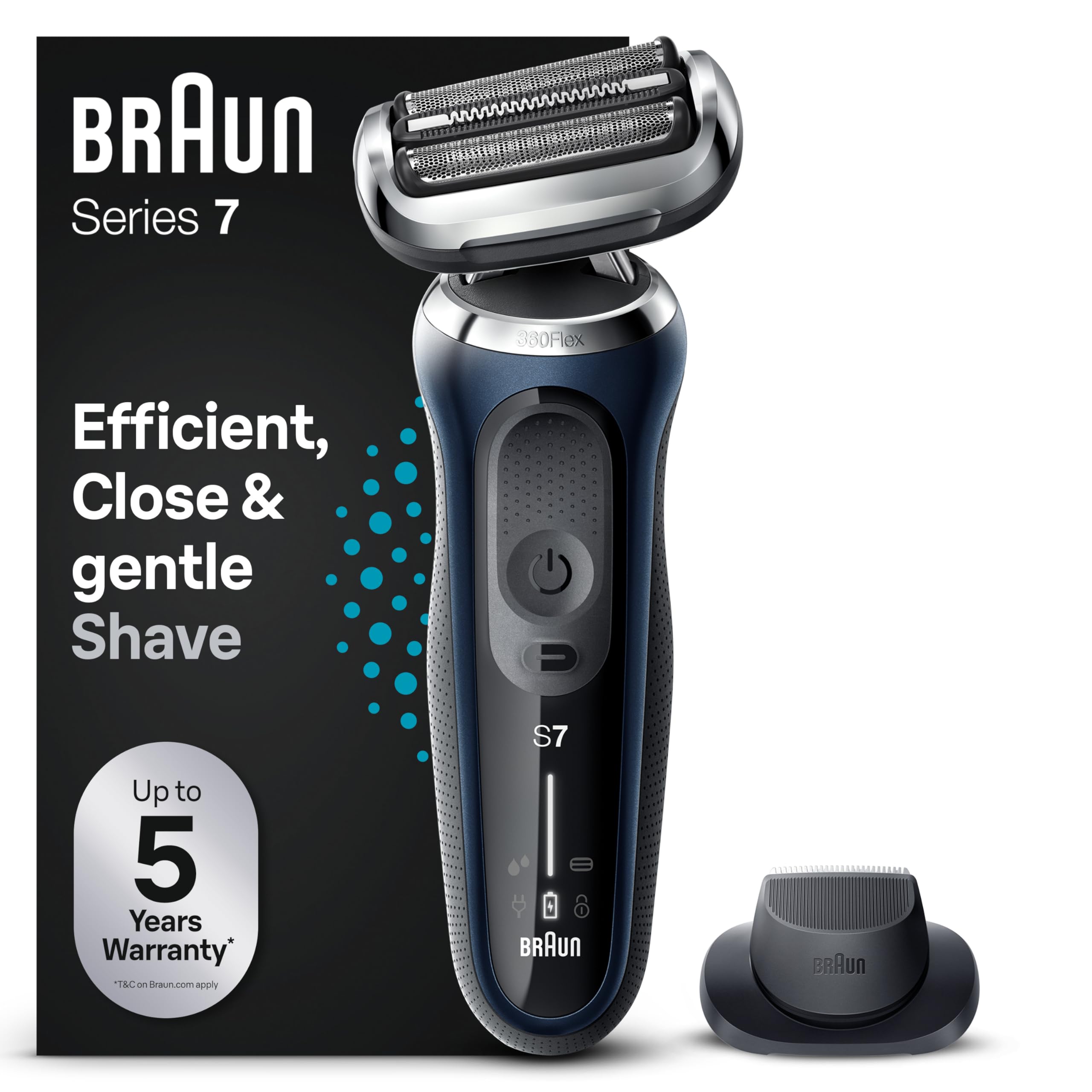 Braun Series 7 Afeitadora Eléctrica Hombre, Máquina de Afeitar Barba con Recortadora de Precisión EasyClick, 360° Flex, Uso en Seco y en Mojado, Recargable, Inalámbrica, 71-B1200s, Azul