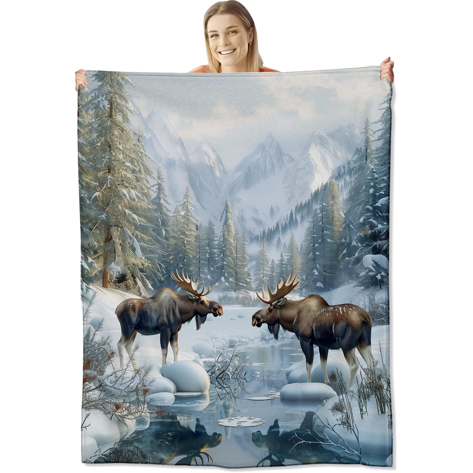 Moose ciepły koc podróżny lekki koc do rzucania koce na fotel mężczyźni dorośli 150 x 200 cm