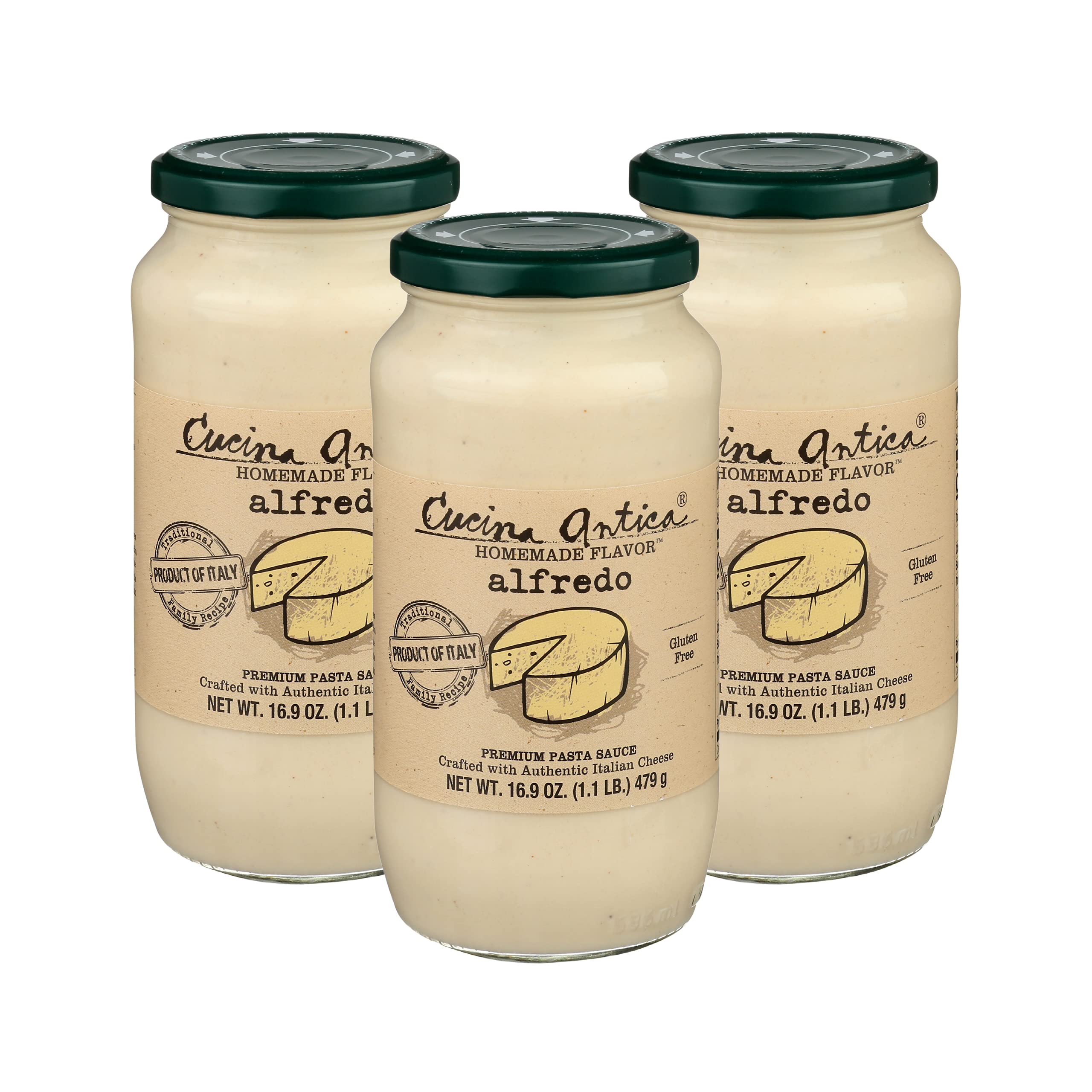 Cucina Antica - Alfredo Sauce 16.9 oz (Pack of 3) - Gluten Free, Made in Italy, Keto Friendly