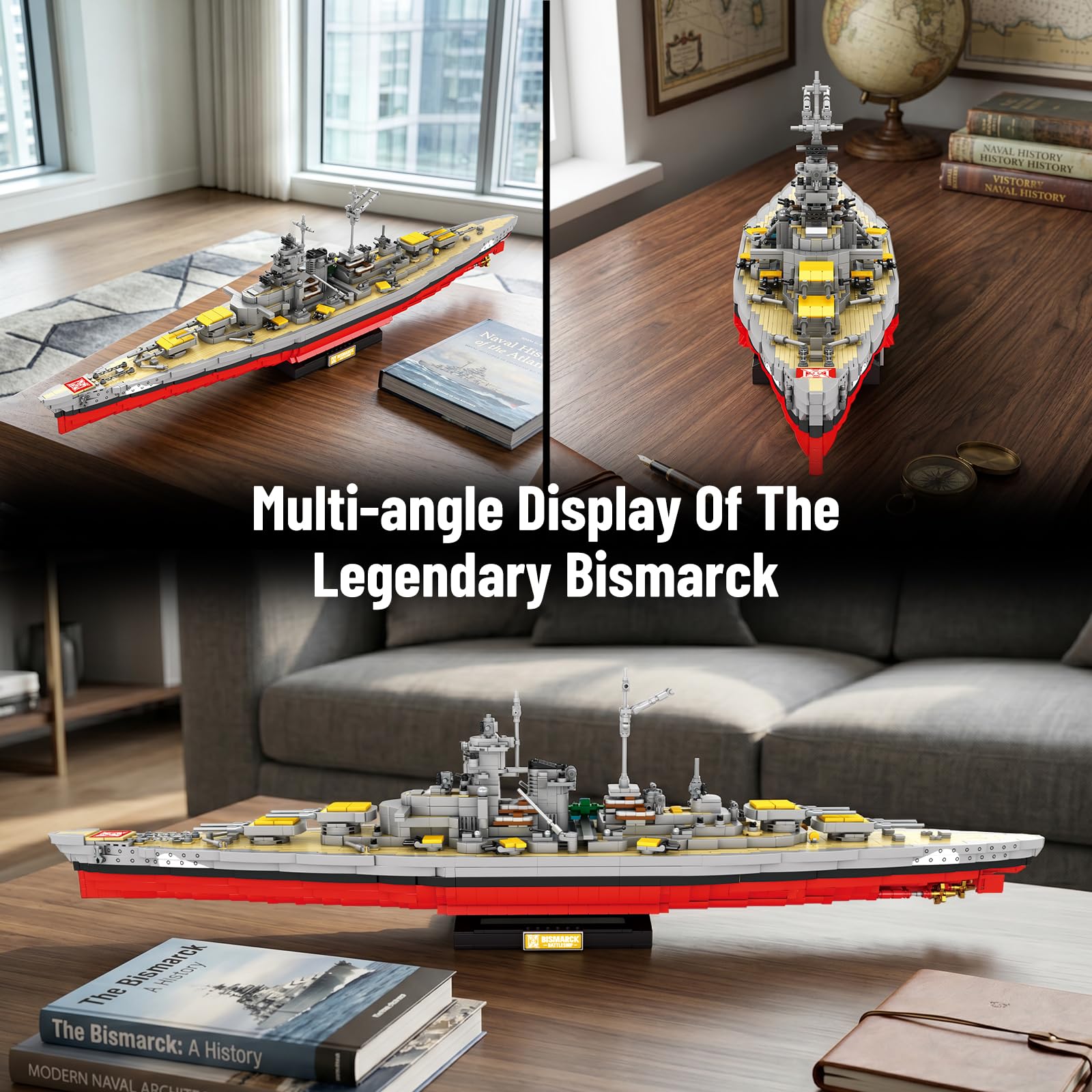 Reobrix World of Warships Bismarck Schlachtschiff Klemmbaustein Set 77051 | 1:300 Offiziell Lizenziertes Bastelset, Inkl. Spielbonus, Großes WW2 Schiffsmodell, Sammlerstück für Erwachsene,3462 Teile