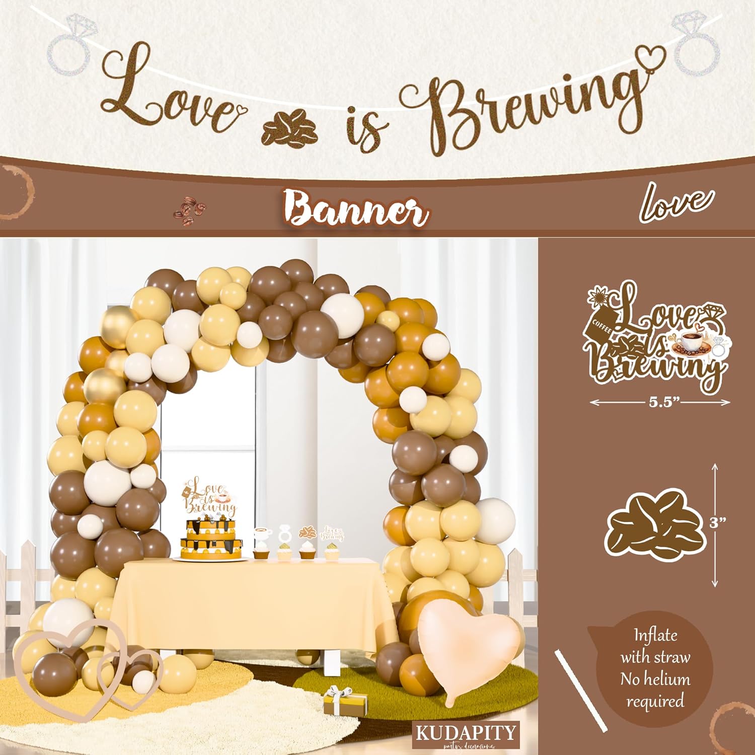 Coffee Bridal Shower Decorations, Loving is Brewing Coffee Themed Bridal Shower Decorations, Cafe Bar Theme Bachelorette Wedding Shower Supplies for Balloon Arch Banner Backdrop Bow for GIrls Women