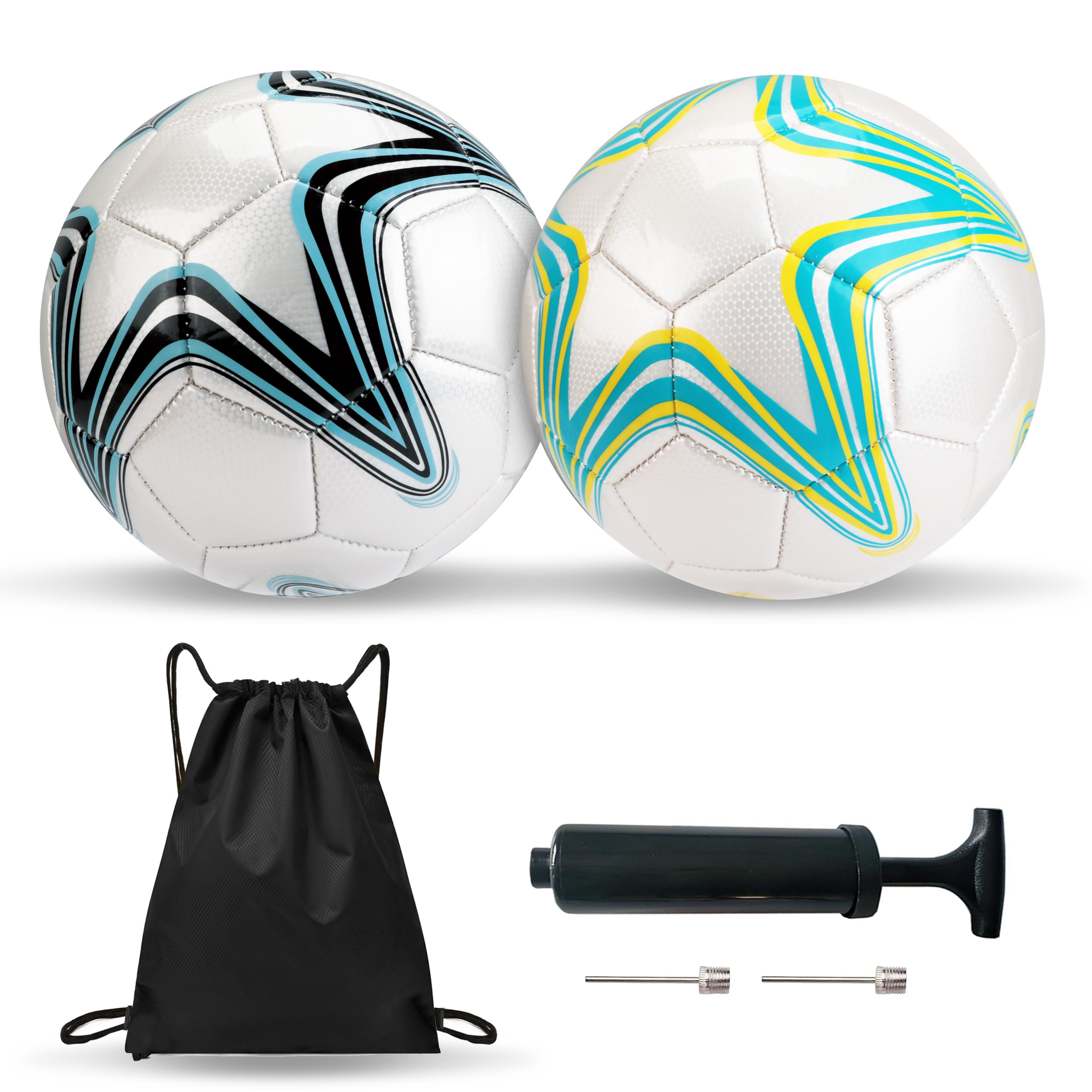 JACKBOOM Size 5 Soccer Ball with Pump, Kids Soccer Ball,Official Soccer Balls for Adult and Teenager, Outdoor Game,Indoor Ball with 1 Pump, 2 Needles and 1 Drawstrin Bag