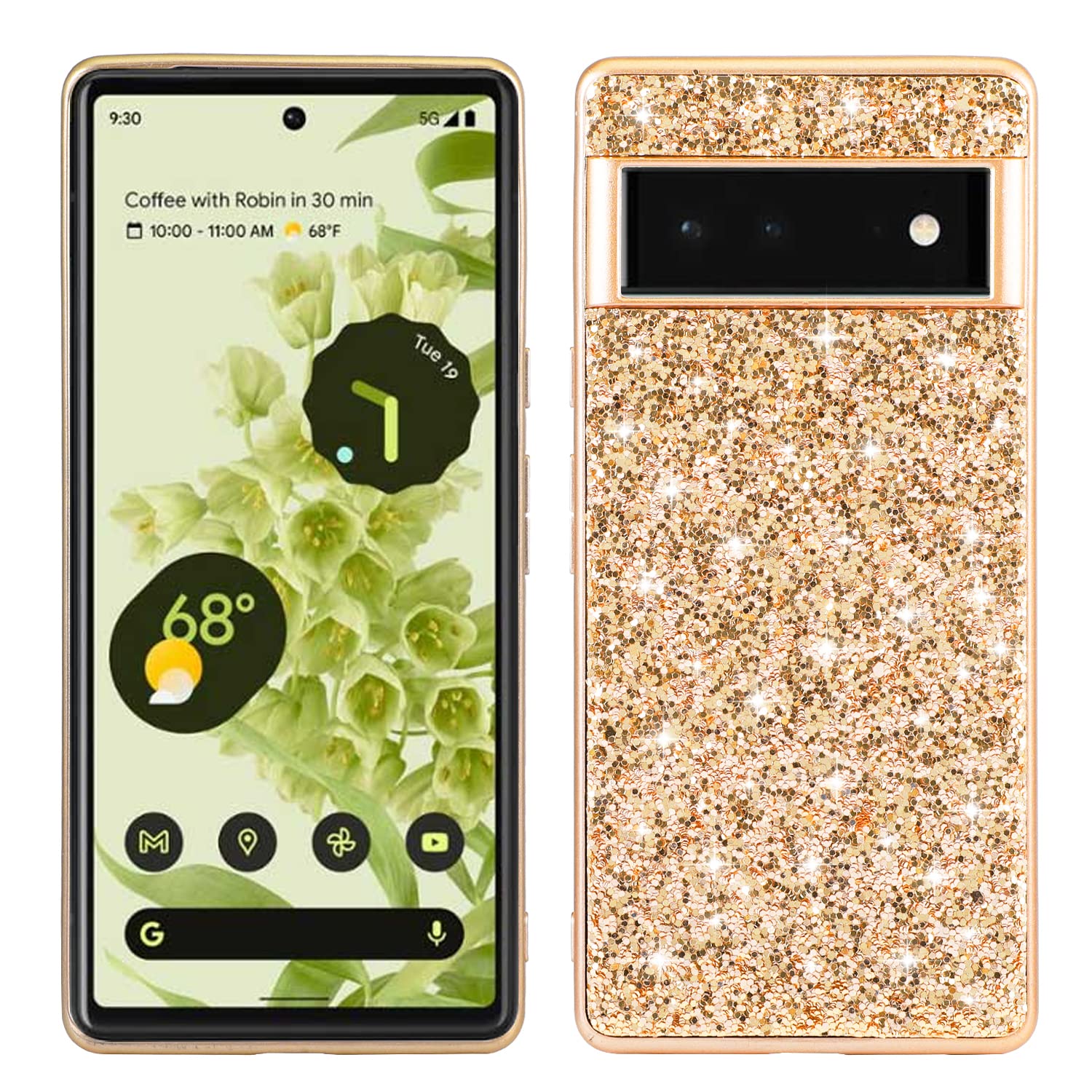 BLOTECH Bling Glitter Silicone Case Cover for Google Pixel 7, Slim Fit Soft TPU Bumper Skin Cover Rubber Sparkle Gel Shockproof for Women Girls Shell Cases Protective Back Cover Google Pixel 7 Gold
