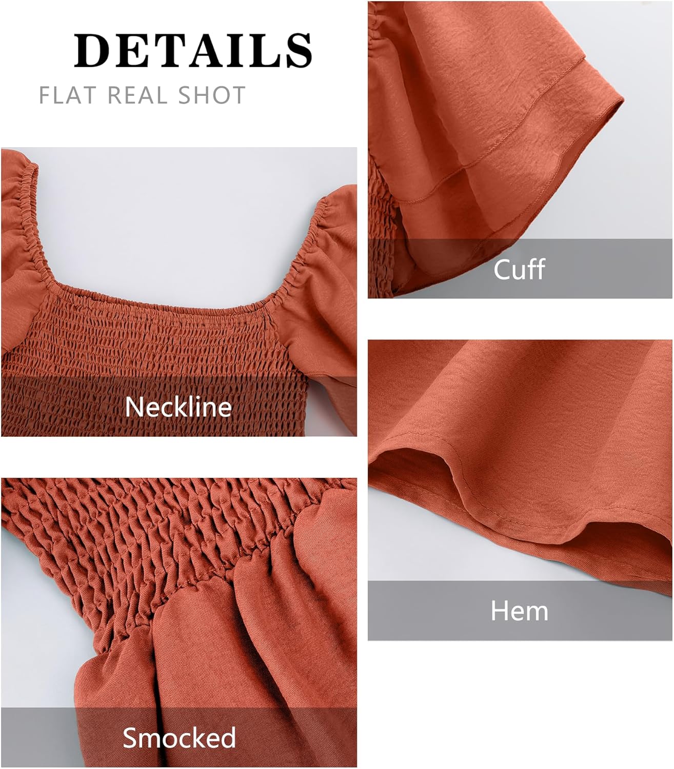 Women's Summer Peplum Tops Square Neck Ruffle Trim Short Sleeve Blouse Smocked Top Dressy Casual Shirts Light Orange - Image 6