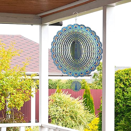 Miniatura 2 de Molinillos de viento de pavo real, regalos de pavo real para mujeres, mamá, abuela, esposa, 12 pulgadas, gran metal, 3D, cinético, molinillos de