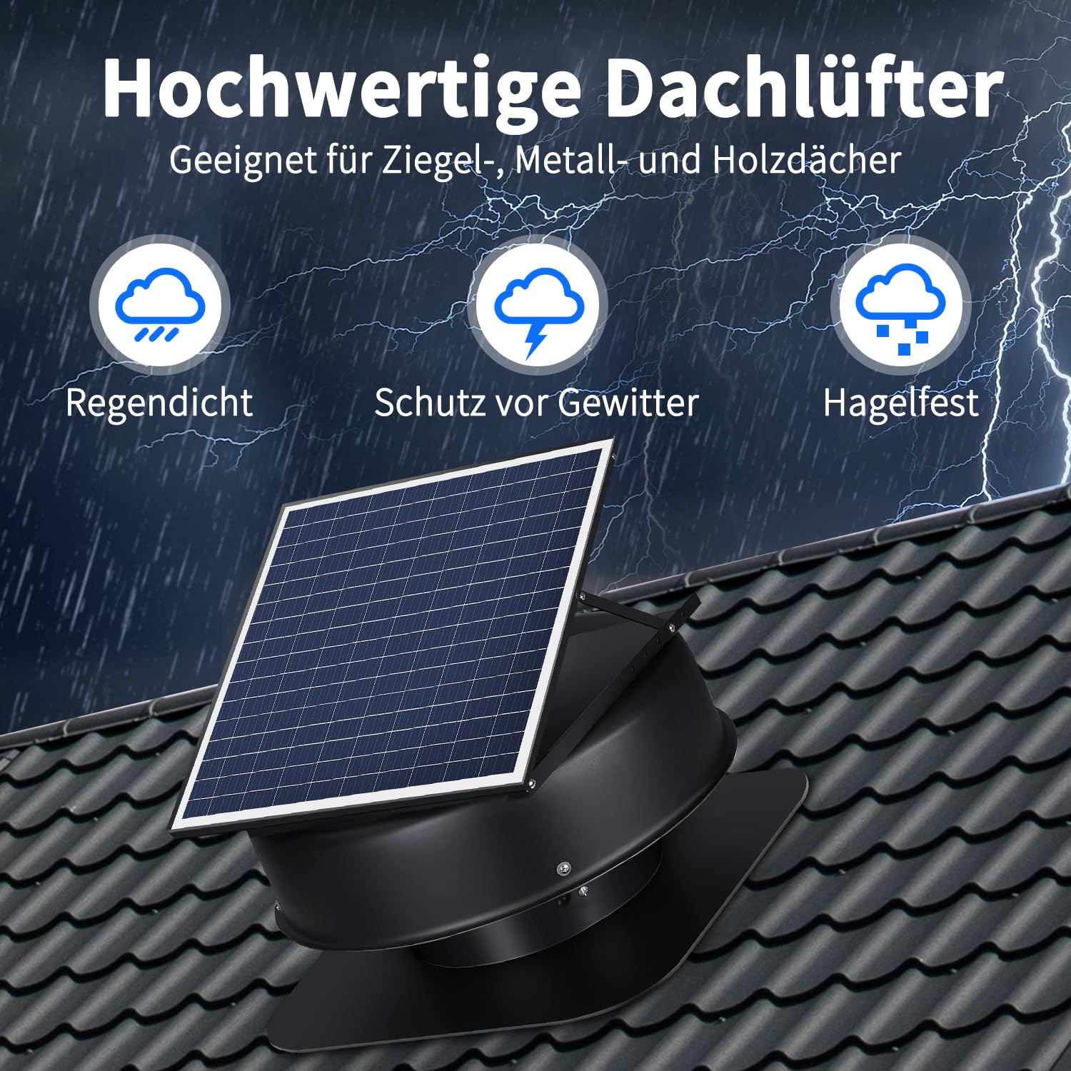 Solar Ventilator mit Fernbedienung, Wasserdichter Solar Lüfter mit Solarpanel 35W und 3M Adapter, Dachlüfter für Dachboden zur Dachentlüftung