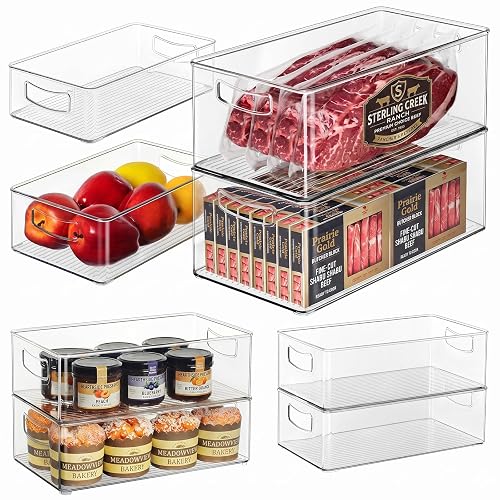 Hudgan 8 Pack Freezer Organizer Bins,Stackable,Clear Bins for Fridge,Pantry |