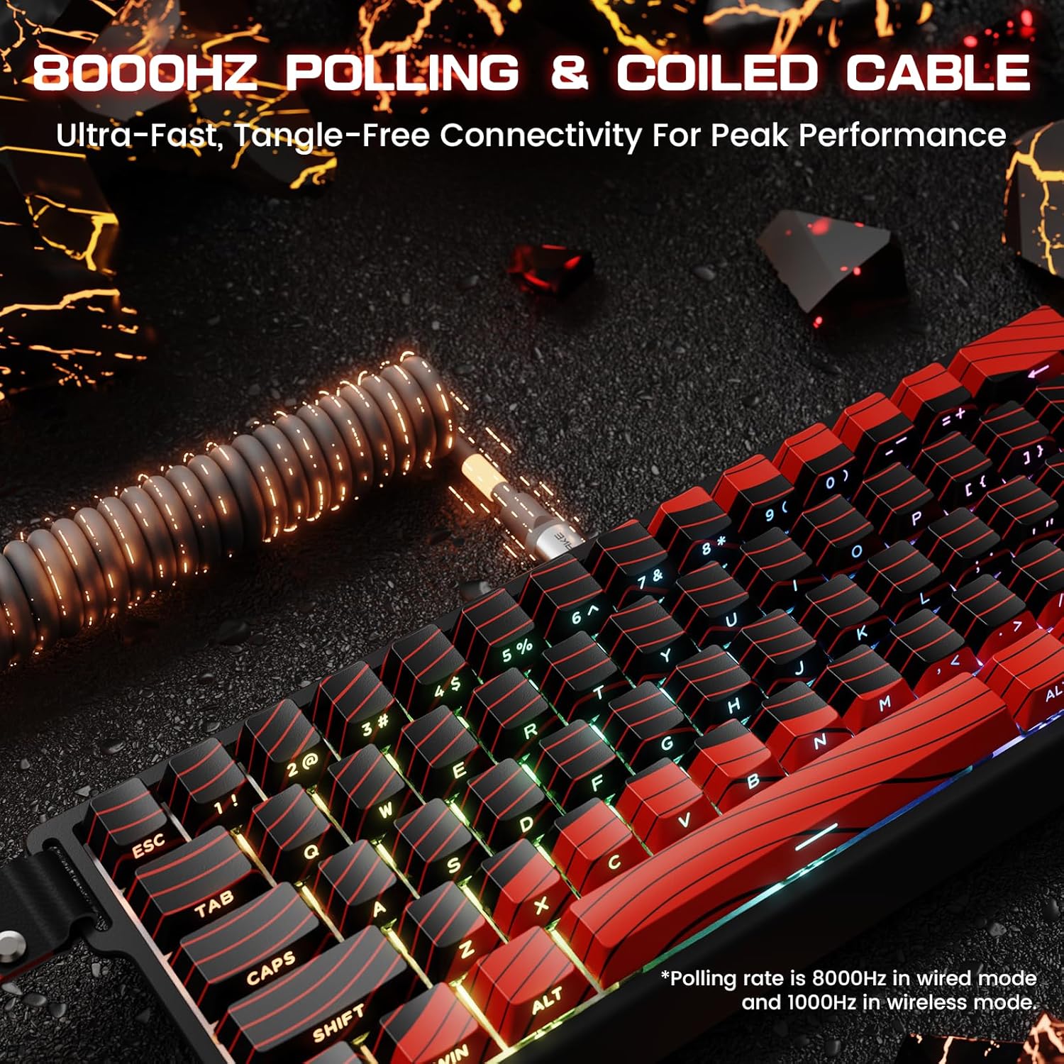 MAMBASNAKE X60 HE Magnetic Switch Keyboard Adjustable Actuation,BT/2.4G/Wired Tri-Mode 60% Percent Mechanical Gaming Keyboard,8KHz Polling Rate Rapid Trigger,Web Driver for Win/Mac-Black & Red