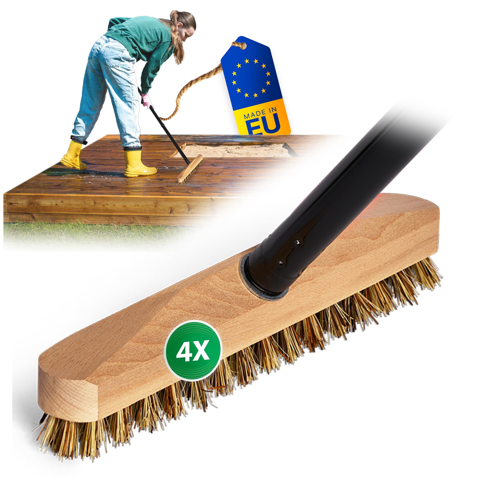 Novaliv 4 estropajos de madera con cerdas Union y mango roscado, cuatro piezas con rosca, cepillo para fregar suelo, cepillo para raíces de cepillo para interior y exterior