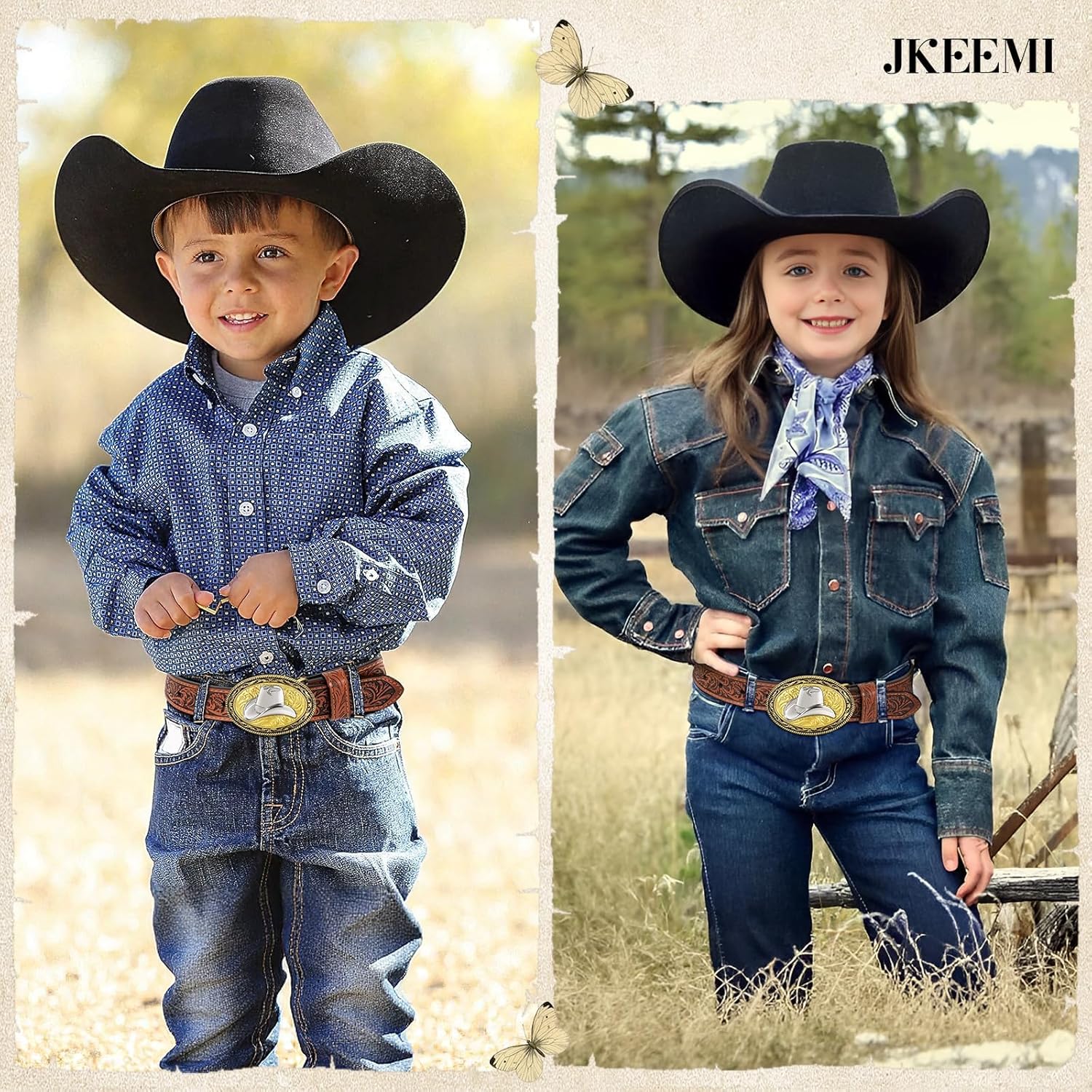 Kids Western Belt for Boys Girls, Embossed Genuine Leather Cowboy Cowgirl Belt for Jeans Pant Dresses Gift - Image 4