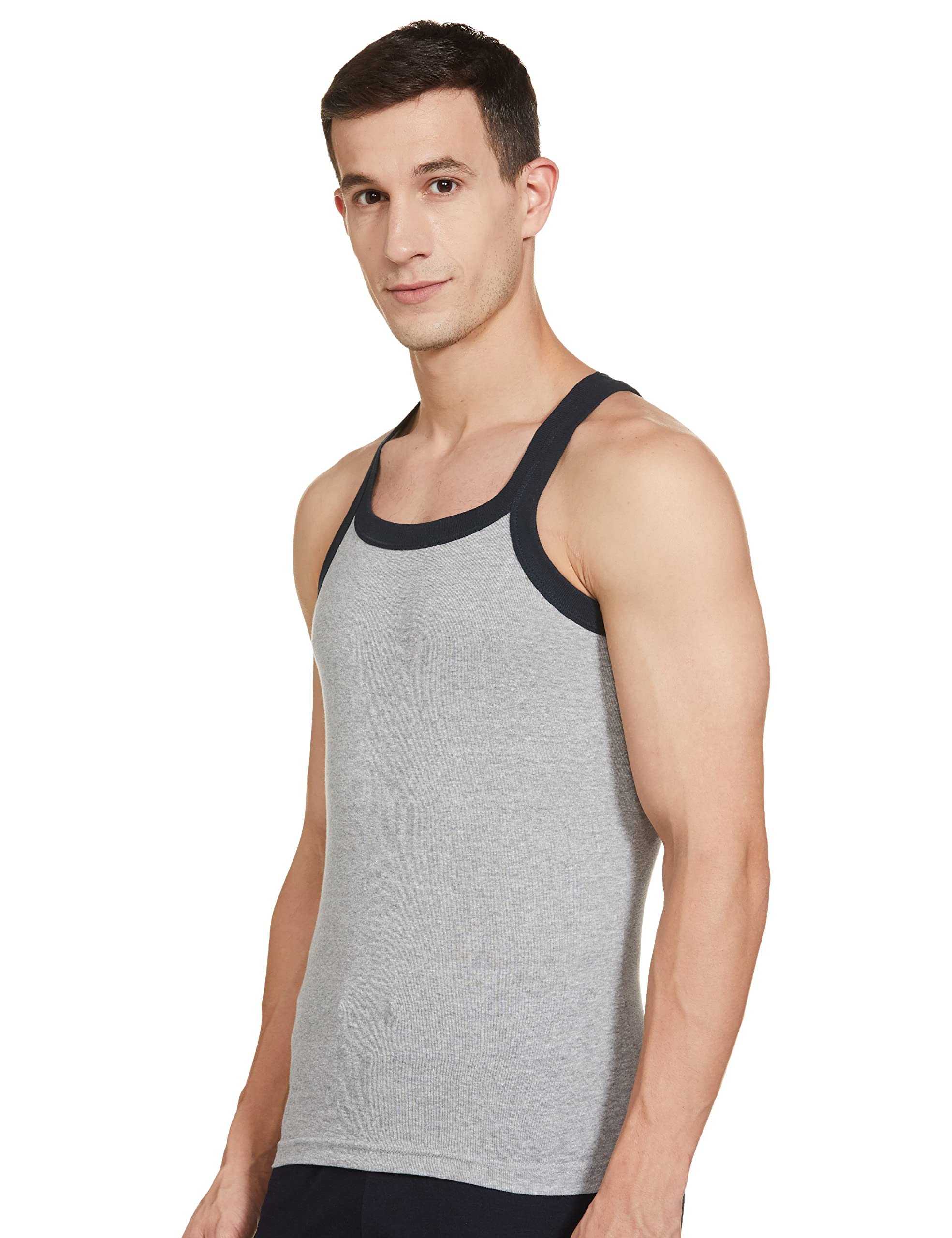 Dixcy Scott Originals Men's Solid Regular DSO-Bold Gym Vest (B 111)-P2_Grey Melange,Black S