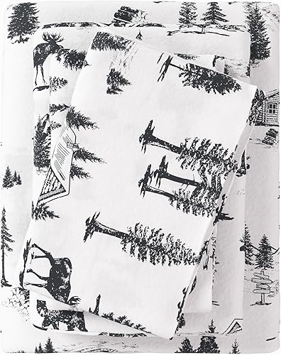 Great Bay Home Juego de sábanas de lino, 4 piezas, de algodón turco, de cabaña, de franela, gran caída lateral, suaves, de invierno, cálidas, doble