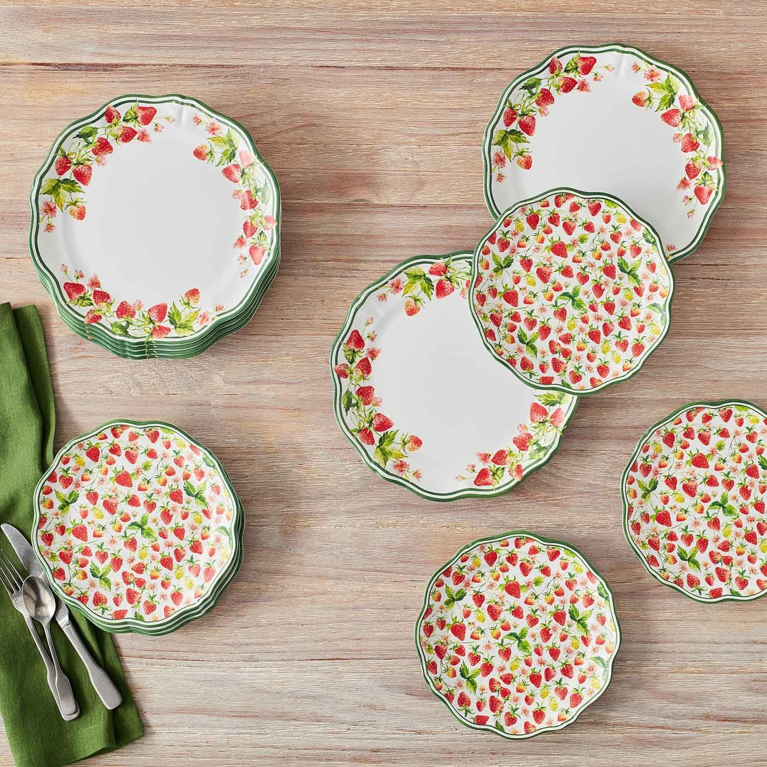Sur La Table Wild Strawberry 12-Piece Melamine Dinnerware Set, Red