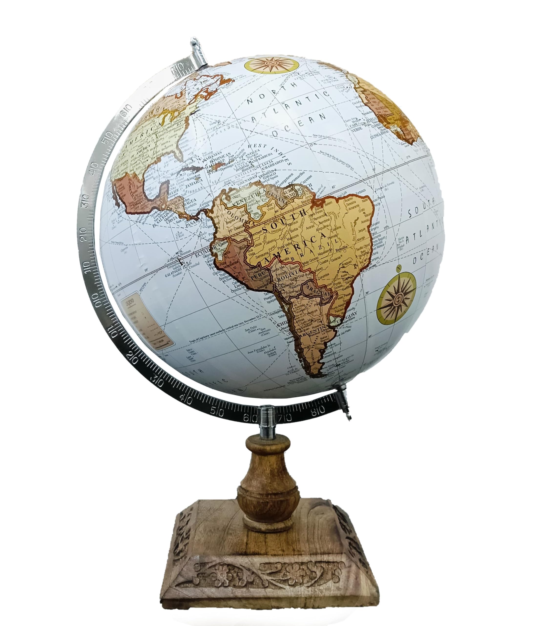 GLOBE DADDY Rotating World Globe 12 Inch with Metal Arc and Wooden Stand for Show pieces for Home Décor, Office Decor and Decorations items,Study Table decor Items, Birthday, Party Gifts and Aniversary.