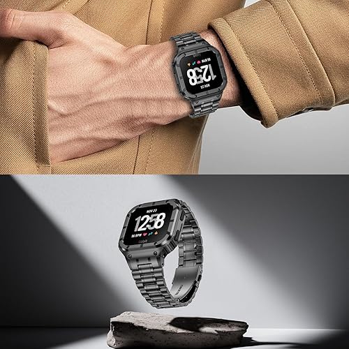 Miniatura 6 de BAITEYOU Correa de reloj de acero inoxidable con funda compatible con Fitbit Versa 4Versa 3Versa 2VersaFitbit Versa LiteFitbit Sense 2Sense Bands,