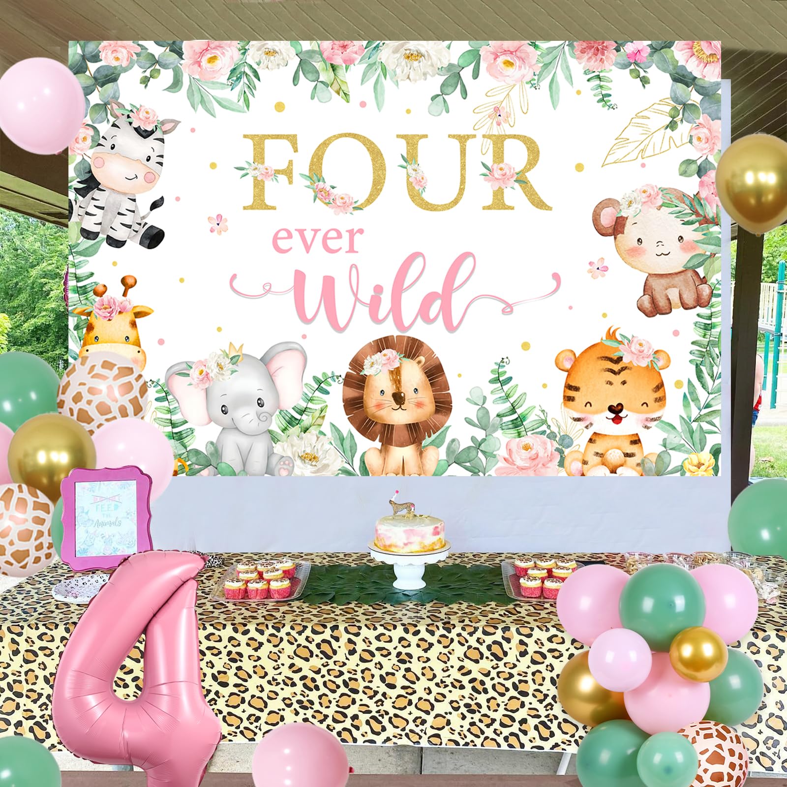 Due decorazioni di compleanno selvaggia ragazza, rosa safari 2a festa decorazioni due sfondo selvaggio e rosa salvia verde palloncino arco animale foresta rosa numero 2 palloncini per tema giungla