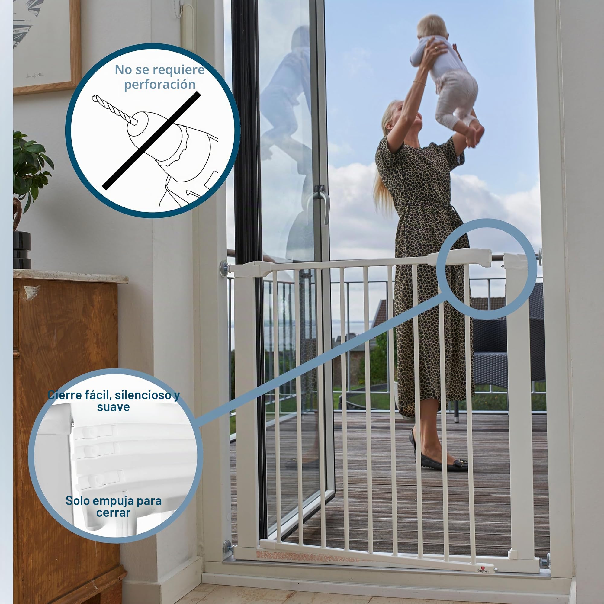BabyDan Swing Shut, Montado a presión Puerta de escalera, 77,3-110 cm, Barrière pour bébé/Puerta de seguridad, Blanco, Hecho en Dinamarca - (Puerta para mascotas/Puerta para perros)