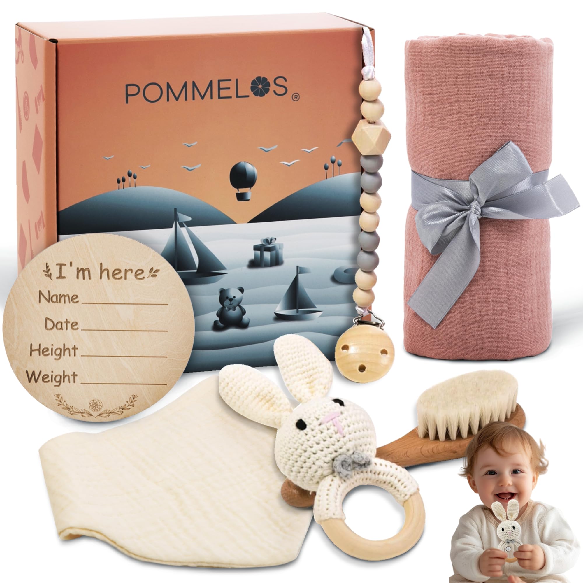 POMMELOS - CANASTILLA BEBE RECIEN NACIDO - cesta bebe recien nacido niño y niña - Kit bebe recien nacido - Set de regalo recien nacido - Set para bebe recien nacido - Regalos para bebes