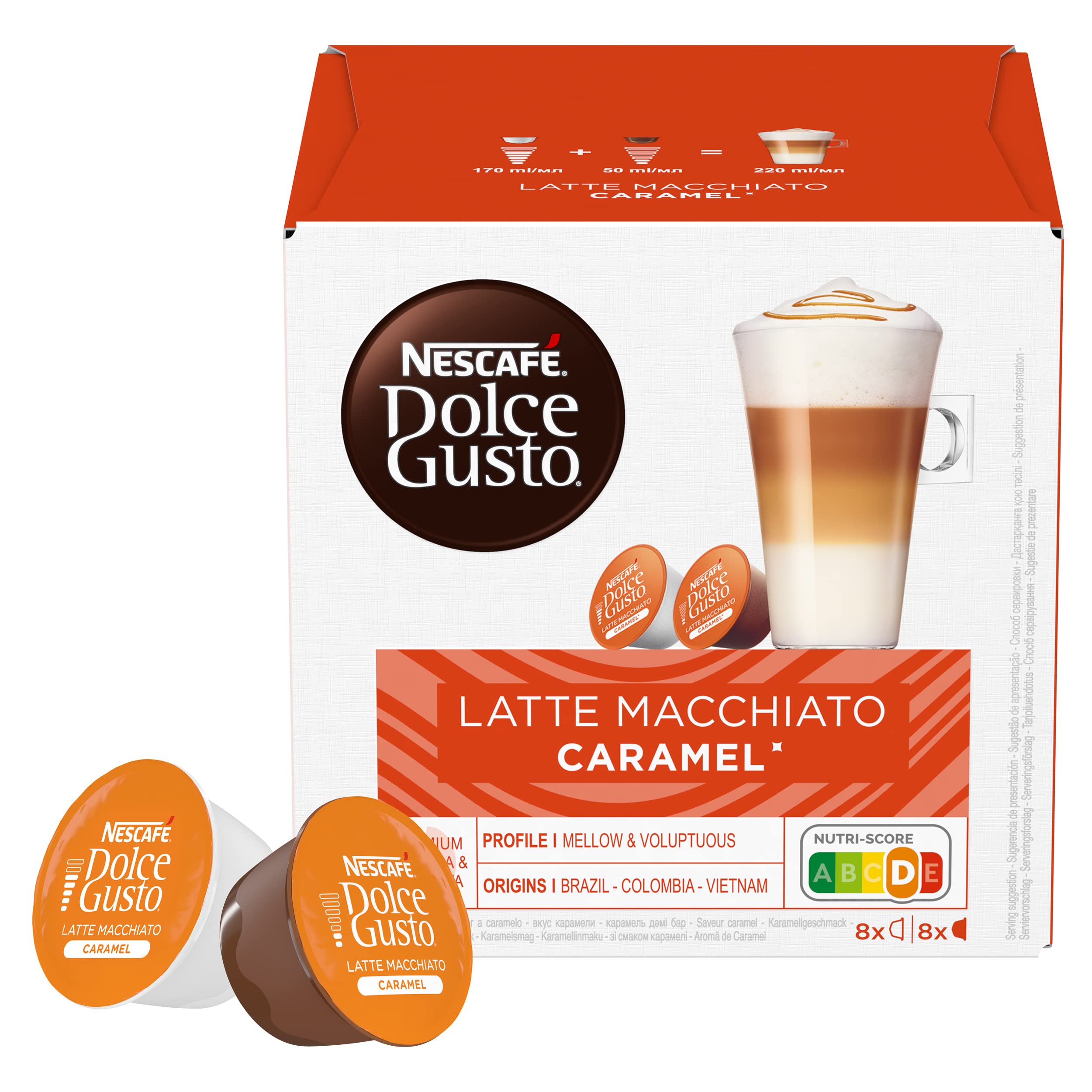 NESCAFÉ Dolce Gusto Cápsulas de Café Latte Macchiato Caramel, 48 Cápsulas (3 x 16), Originales para Cafeteras Dolce Gusto