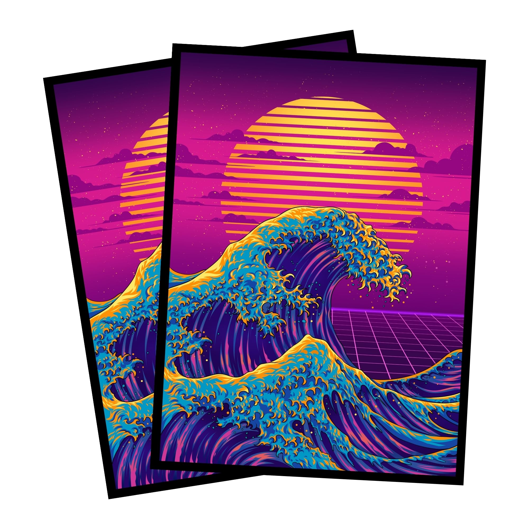 (Neon Retro Wave) 100% Hand-Drawn 100ct Textured Matte TCG/MTG Card Art Sleeves by Realm Guard